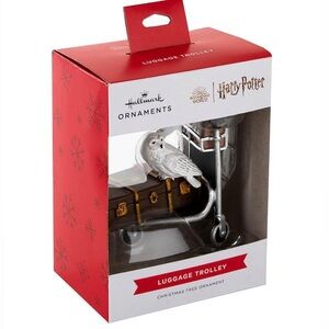 Hallmark Harry Potter Luggage Trolley Cart with Hedwig Christmas Ornament